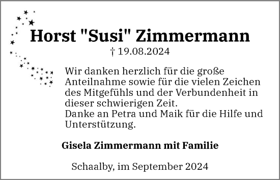 Traueranzeige von Horst Zimmermann von Schleswiger Nachrichten, Schlei-Bote