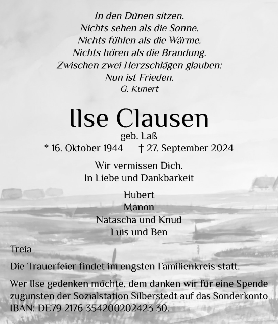 Traueranzeige von Ilse Clausen von Schleswiger Nachrichten, Schlei-Bote