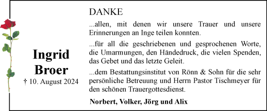 Traueranzeige von Ingrid Broer von Schleswiger Nachrichten, Schlei-Bote