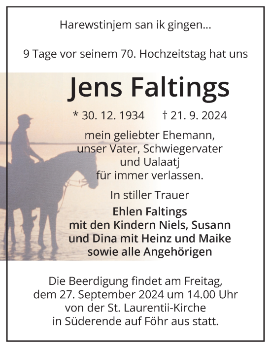 Traueranzeige von Jens Faltings von Der Insel-Bote