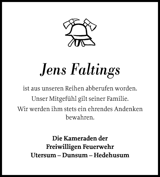 Traueranzeige von Jens Faltings von Der Insel-Bote