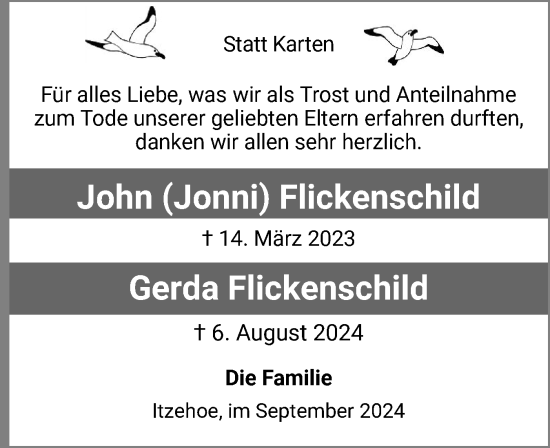 Traueranzeige von John Flickenschild von Norddeutsche Rundschau, Wilstersche Zeitung, Glückstädter Fortuna