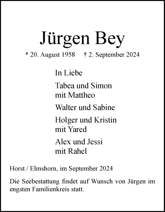 Traueranzeige von Jürgen Bey von Elmshorner Nachrichten, Barmstedter Zeitung