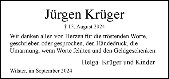 Traueranzeige von Jürgen Krüger von Norddeutsche Rundschau, Wilstersche Zeitung, Glückstädter Fortuna