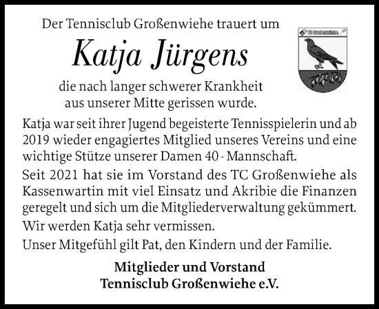 Traueranzeige von Katja Jürgens von Flensburger Tageblatt