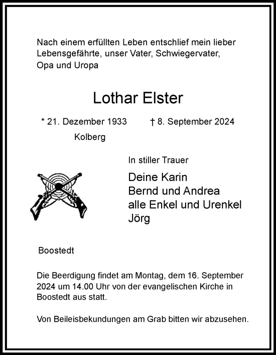 Traueranzeige von Lothar Elster von Holsteinischer Courier