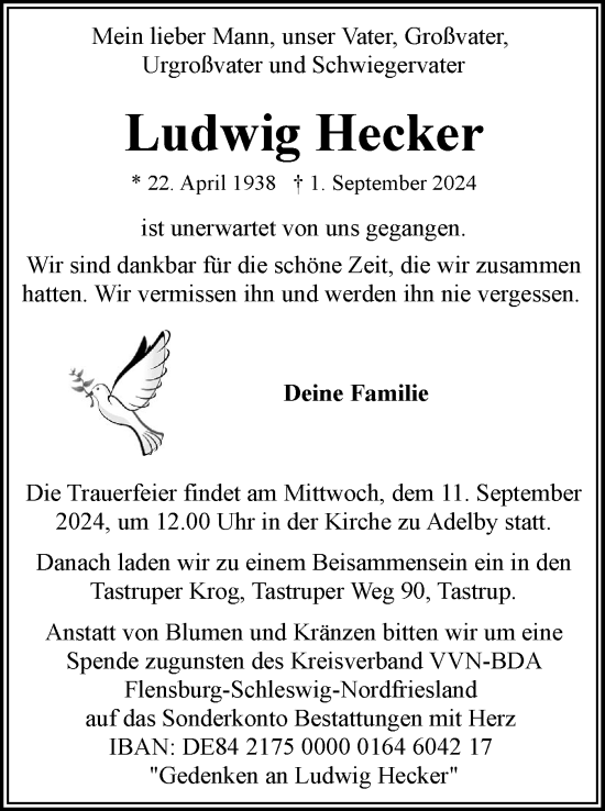 Traueranzeige von Ludwig Hecker von Flensburger Tageblatt