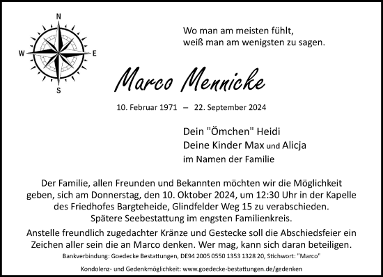 Traueranzeige von Marco Mennicke von Stormaner Tageblatt