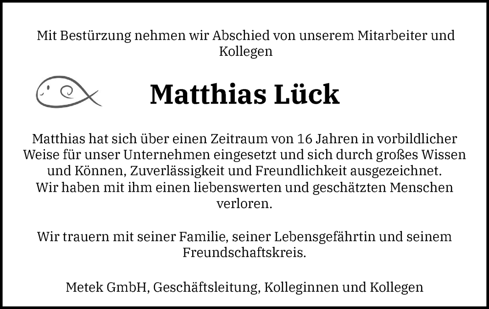  Traueranzeige für Matthias Lück vom 10.09.2024 aus Elmshorner Nachrichten, Barmstedter Zeitung