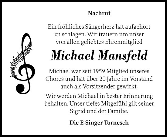 Traueranzeige von Michael Mansfeld von Uetersener Nachrichten, Der tip am Wochenende