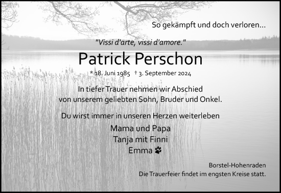 Traueranzeige von Patrick Perschon von Region Pinneberg und tip Pinneberg