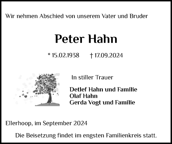 Traueranzeige von Peter Hahn von A. Beig Gesamtausgabe