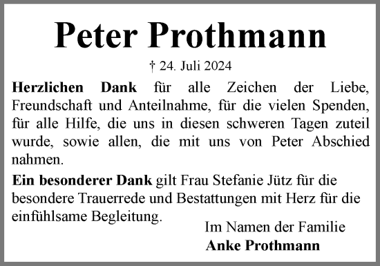 Traueranzeige von Peter Prothmann von Flensburger Tageblatt