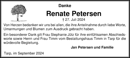 Traueranzeige von Renate Petersen von Flensburger Tageblatt