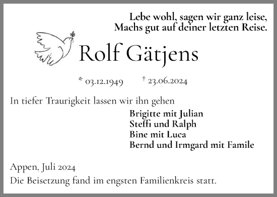 Traueranzeige von Rolf Gätjens von A. Beig Gesamtausgabe