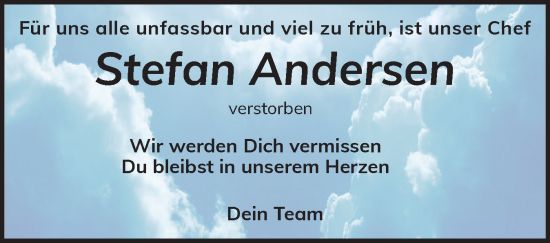 Traueranzeige von Stefan Andersen von Flensburger Tageblatt