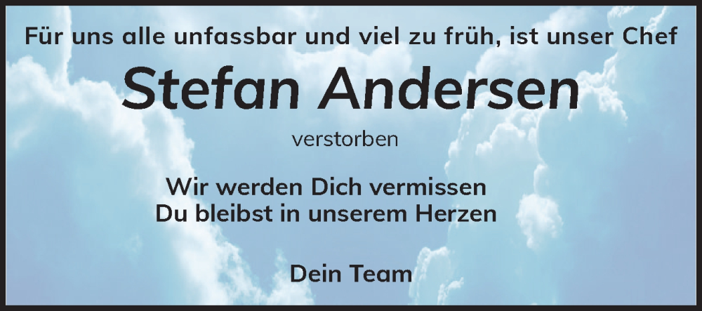  Traueranzeige für Stefan Andersen vom 07.09.2024 aus Flensburger Tageblatt