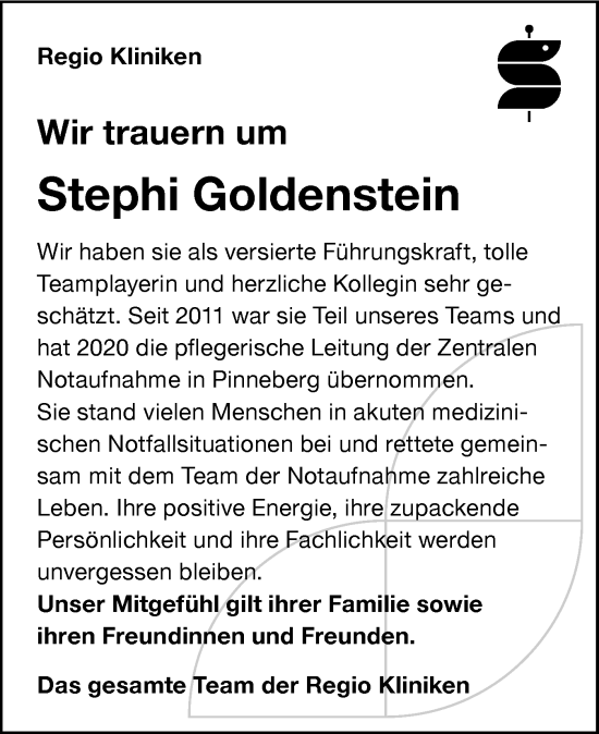 Traueranzeige von Stephi Goldenstein von Region Pinneberg und tip Pinneberg