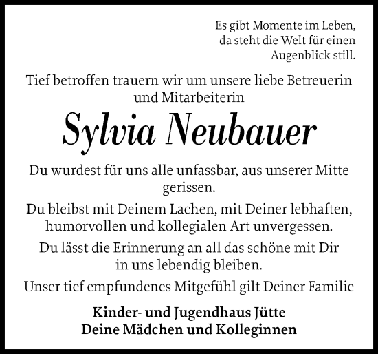 Traueranzeige von Sylvia Neubauer von Holsteinischer Courier