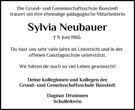 Traueranzeige von Sylvia Neubauer von Holsteinischer Courier