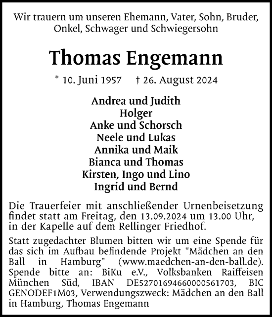 Traueranzeige von Thomas Engemann von Region Pinneberg und tip Pinneberg