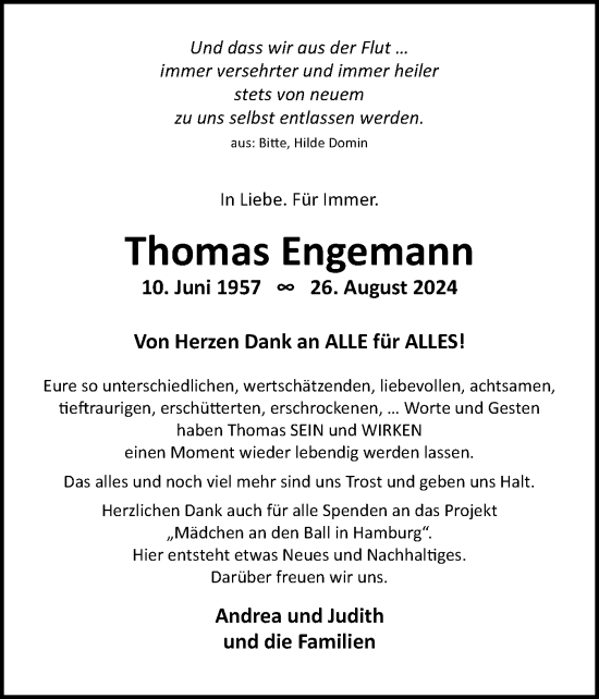 Traueranzeige von Thomas Engemann von Region Pinneberg und tip Pinneberg