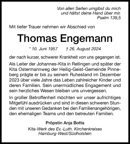 Traueranzeige von Thomas Engemann von Region Pinneberg und tip Pinneberg