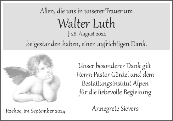 Traueranzeige von Walter Luth von Norddeutsche Rundschau, Wilstersche Zeitung, Glückstädter Fortuna