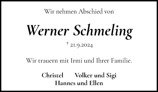 Traueranzeige von Werner Schmeling von Flensburger Tageblatt