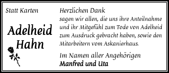 Traueranzeige von Adelheit Hahn von Wochenend Anzeiger