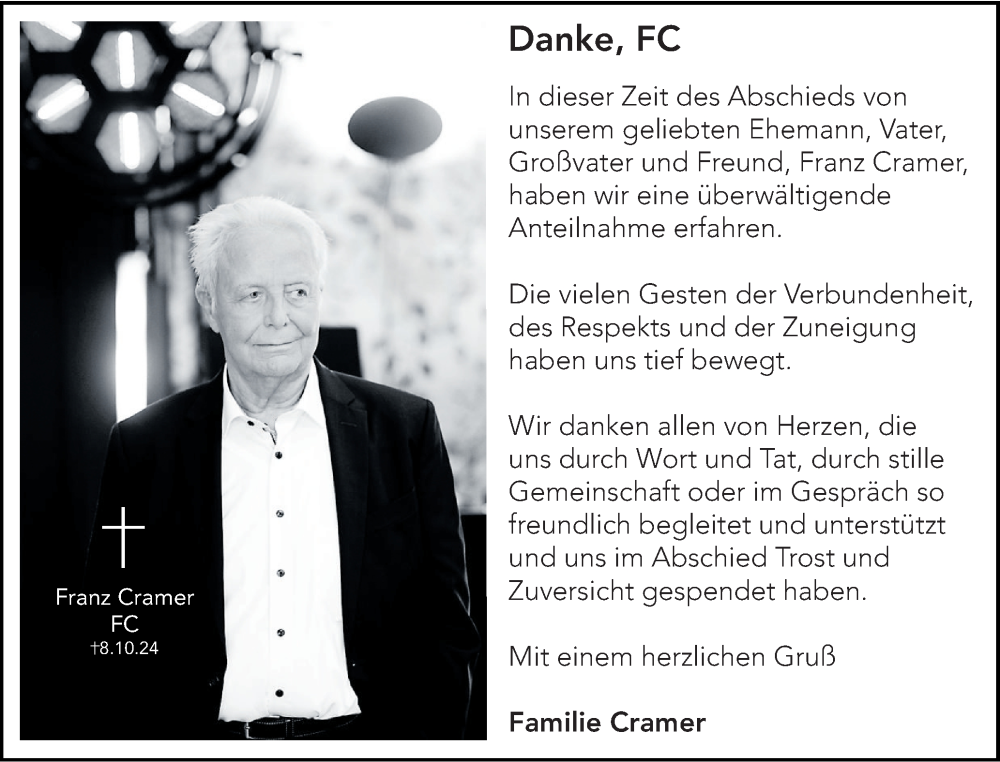  Traueranzeige für Franz L.M. Cramer vom 11.01.2025 aus Elmshorner Nachrichten, Barmstedter Zeitung