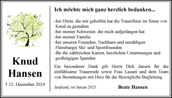 Traueranzeige von Knud Hansen von Flensburger Tageblatt
