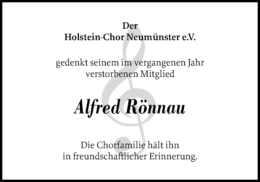  Traueranzeige für Alfred Rönnau vom 11.01.2025 aus Holsteinischer Courier