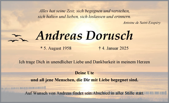 Traueranzeige von Andreas Dorusch von Husumer Nachrichten, Nordfriesland Tageblatt