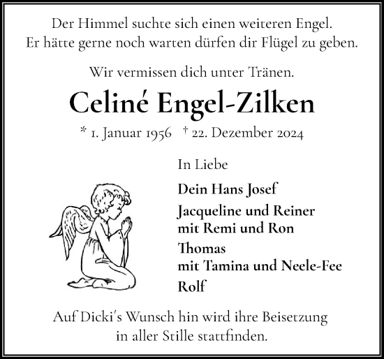 Traueranzeige von Celiné Engel-Zilken von Flensburger Tageblatt