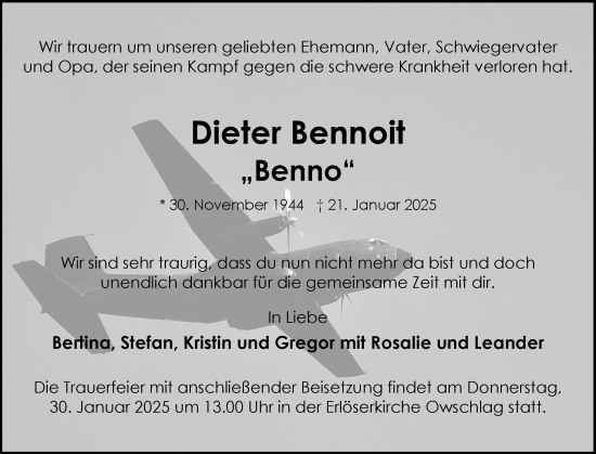 Traueranzeige von Dieter Bennoit von Schleswig-Holsteinische Landeszeitung