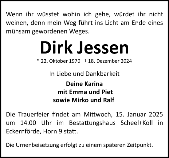 Traueranzeige von Dirk Jessen von Eckernförder Zeitung, Hallo Eckernförde