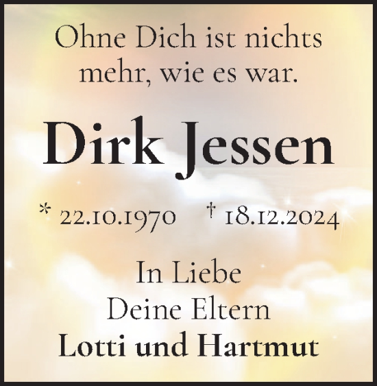 Traueranzeige von Dirk Jessen von Eckernförder Zeitung, Hallo Eckernförde