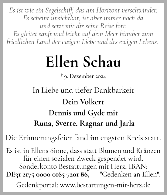 Traueranzeige von Ellen Schau von Flensburger Tageblatt