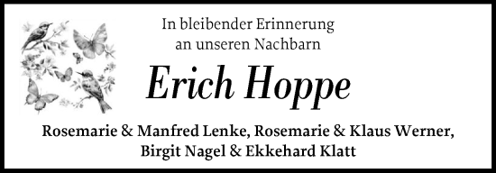 Traueranzeige von Erich Hoppe von Sylter Rundschau