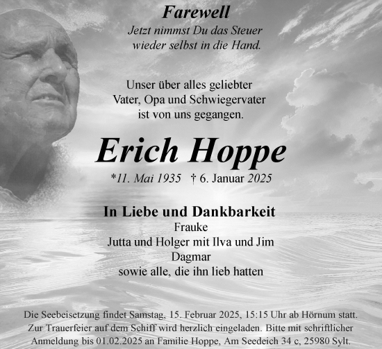 Traueranzeige von Erich Hoppe von Sylter Rundschau