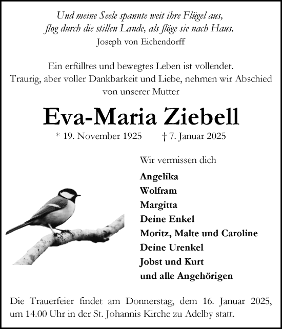 Traueranzeige von Eva-Maria Ziebell von Flensburger Tageblatt