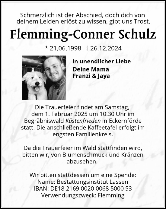 Traueranzeige von Flemming-Conner Schulz von Schleswiger Nachrichten, Schlei-Bote