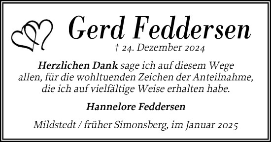 Traueranzeige von Gerd Feddersen von Husumer Nachrichten, Nordfriesland Tageblatt