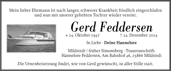 Traueranzeige von Gerd Feddersen von Husumer Nachrichten, Nordfriesland Tageblatt