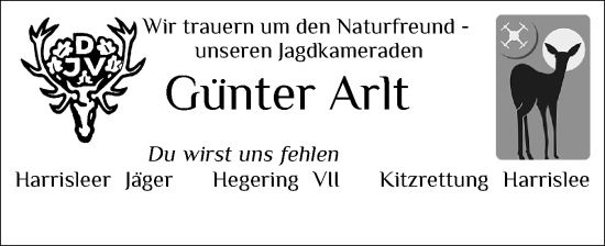 Traueranzeige von Günter Arlt von Flensburger Tageblatt