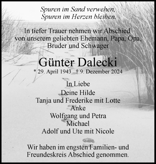 Traueranzeige von Günter Dalecki von Uetersener Nachrichten, Der tip am Wochenende