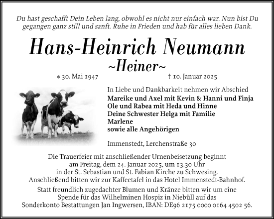 Traueranzeige von Hans-Heinrich Neumann von Husumer Nachrichten, Nordfriesland Tageblatt