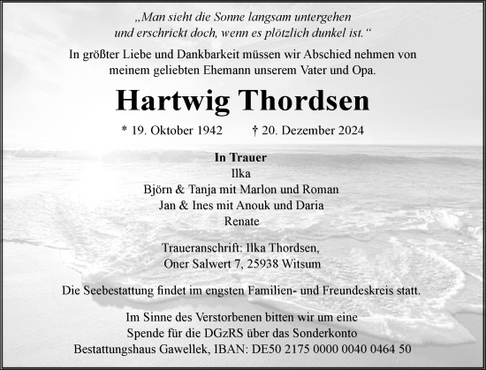 Traueranzeige von Hartwig Thordsen von Region Flensburg