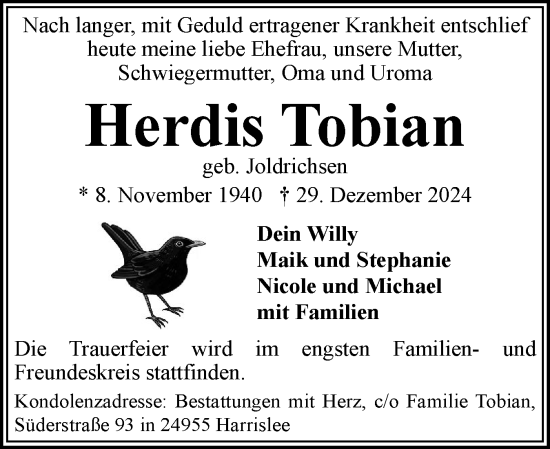 Traueranzeige von Herdis Tobian von Flensburger Tageblatt